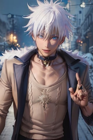 ((male character)), , (((masterpiece))), (((intricate details))), (((best quality))), vibrant colors, unique, unlimited colors, muscle body, (((sexy sweater)), SakimiStyle, Anime, ((christmas)), christmas party, christmas tree, stars and garlands, (((symmetrical face))), ((mature male)), (((1boy))), Satoru Gojo, ((defined drawing lines)), ,wrenchftmfshn, white coat,  (((sexy facial expression))), (santa costume),
(lora:668783638709595390:1.0),
(lora:668783642725607036:1.0), ((((hands with five fingers)))), (coat of fur), (ice color eyes),
(lora:668799487139031193:1.0),(lora:668797112022100430:1.0),
(lora:668798701160010984:1.0),