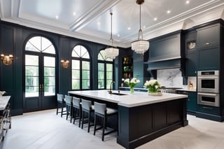 Kitchen with elegant architecture and cool nuances pleasing to the eye