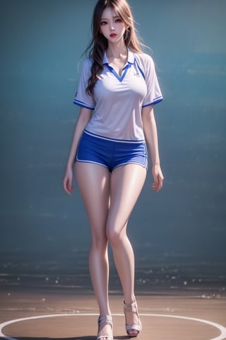 (masterpiece),  realistic,  image of a Japanese female, high quality,  8K Ultra HD,  photorealistic has a fully detailed mature face,  Realistically not Ai,  36D, NATURAL,  charming,  detailed face, a sweet girl have long legs with high heels playing volleyballin school.