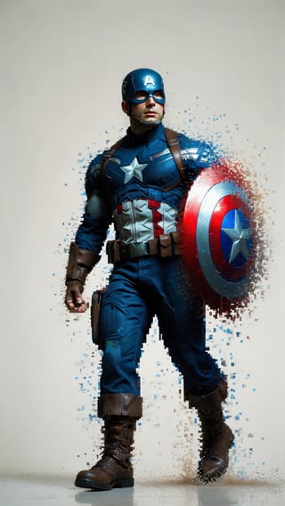 a picture of a captain america walking by and dissolving into pixels, cinematic, volumetric dramatic lighting, intricate