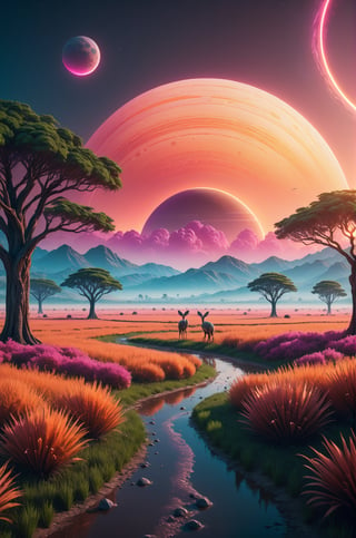 (best quality, 8k, high resolution, masterpiece:1.2), ultra-detailed,

Strange alien landscape, Twin Suns, Atmospheric Color, fields, Background tree, Dense foliage, animal, picturesque, photograph, synthwave

 

