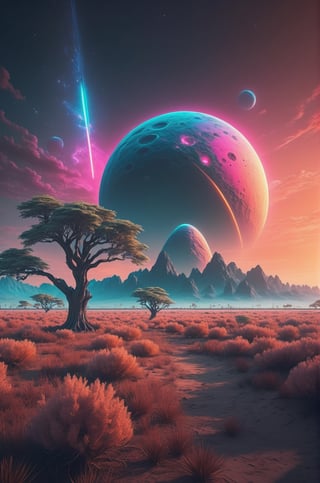 (best quality, 8k, high resolution, masterpiece:1.2), ultra-detailed,

Strange alien landscape, Twin Suns, Atmospheric Color, fields, Background tree, Dense foliage, animal, picturesque, photograph, synthwave

 

