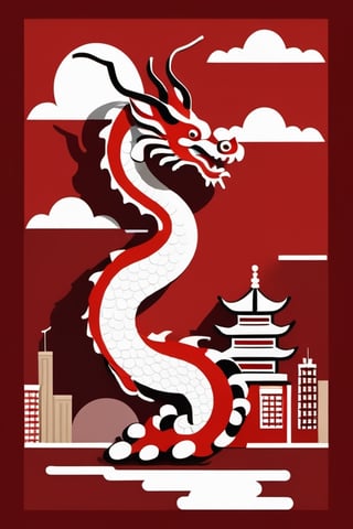 8bit Pixel, 256 color, red backround,Ukiyo-e 
art,cityscape, chinesens dragon,happiness,text((happy new year))