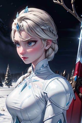 Elsa, latex, armour, ice, snow, winter, sword, crown, evil, close up, 