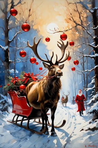 Christmas scene, a flying sleigh pulled by reindeer with bright red noses, magical scene, Santa Claus, Rudolph the reindeer with the bright red nose


Paul Hedley's artistic style in burnt umber and rose tones,

,BJ_Blue_butterfly