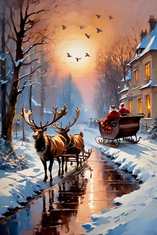 Christmas scene, a flying sleigh pulled by reindeer, magical scene, Santa Claus


Paul Hedley's artistic style in burnt umber and rose tones,

,BJ_Blue_butterfly
