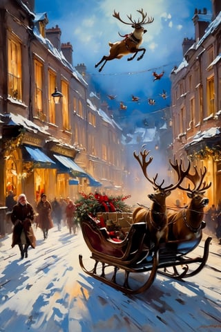 Christmas scene, a flying sleigh pulled by reindeer, magical scene, Santa Claus


Paul Hedley's artistic style in burnt umber and rose tones,

,BJ_Blue_butterfly