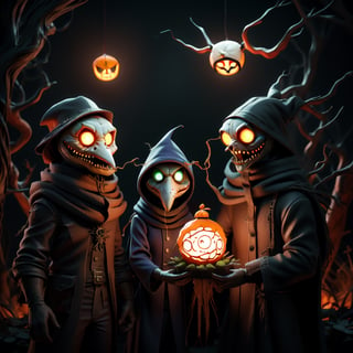 "death prophet" from Dota2 surrounded by her ghosts, glowing green eyes, full body shot, cinematic lighting, gloomy mood, horror,plague doctor,horror,Jack o 'Lantern, jack-o'-lantern monster, little elves with jack-o'-lantern heads, clash of clash, heterochromia,EpicArt,AGE REGRESSION,DonMG414