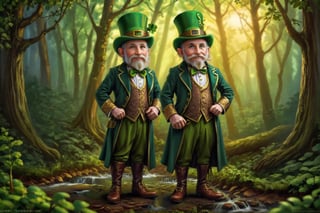 1 person only
facial features of an old man, elderly person, grandfather's face
detailed facial features, great detail on the face
dwarf, pixie, very short man
(((standing, full body, Leprechaun, Irish leprechaun, forest spirit, humanoid, small man, green suit, green top hat)))
Imagine a mystical and enchanted landscape where emerald green and gold colors intertwine in a dance of light and shadow. In the center of the scene, an ancient forest emerges, its trees seem to whisper ancient secrets while the leaves dance to the rhythm of the wind. High in the sky, a resplendent rainbow curves majestically, revealing a legendary treasure that awaits those with brave hearts. In the clearing of this magical forest, an enigmatic figure appears: a leprechaun, guardian of fortune and bearer of the Celtic essence. The fae's gaze shines with ancient wisdom, inviting viewers to enter a realm of wonder and adventure. What hidden secrets and lost treasures await in this dream world inspired by the magic of St. Patrick and rich Celtic tradition?,SaintP,,asmongold,gothic art, oil painting,shards,druidic,Movie Still