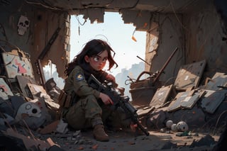 on the outside
assault rifle, holding a rifle, soldier clothing,
Iran, Afghanistan
fire, war crimes, apocalypse, war crimes, terrorism, terrorist, destroyed car
bites, corpses on the ground
  assault rifle, firearm
Debris, destruction, ruined city, death and destruction.
​
2 girls

child, child focusloli focus, a girl dressed as a soldier, surrounded by war destruction, cloudy day, high quality, high detail, immersive atmosphere, fantai12,DonMG414, horror,full body,full_gear_soldier,full gear,soldier,r1ge,xxmixgirl, ,realistic,ink 