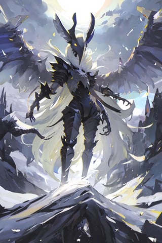 Opium bird, standing, feathers, white feathers, bird, birdman, humanoid, bird head, with extremely long beak, long beak, long mouth, full body, bird legs, bird arms, sinister, terrifying, beautiful , ragged, wide body, fat

High quality, HD, 4kHD, cinematic, atmospheric, realistic, ultra-realistic
snow, mountain, cloudy, gray sky, dark clouds
Detail,lora:largebulg1-000012:1,AIDA_NH_humans