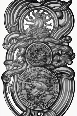 Medieval style ornamental coat of arms, head of a cyborg eagle