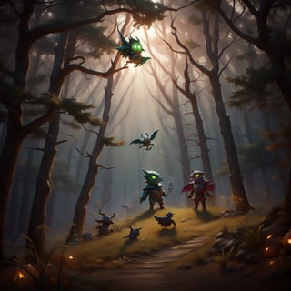 "death prophet" from Dota2 surrounded by her ghosts, glowing green eyes, full body shot, cinematic lighting, gloomy mood, horror,plague doctor,horror,Jack o 'Lantern, jack-o'-lantern monster, little elves with jack-o'-lantern heads, clash of clash, heterochromia,DonMF41ryW1ng5