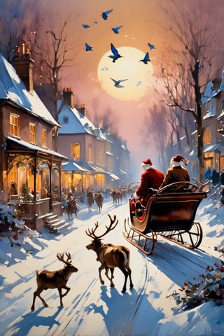 Christmas scene, a flying sleigh pulled by reindeer, magical scene, Santa Claus


Paul Hedley's artistic style in burnt umber and rose tones,

,BJ_Blue_butterfly