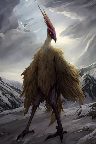 Opium bird, standing, feathers, white feathers, bird, birdman, humanoid, bird head, with extremely long beak, long beak, long mouth, full body, bird legs, bird arms, sinister, terrifying, beautiful , ragged, wide body, fat

High quality, HD, 4kHD, cinematic, atmospheric, realistic, ultra-realistic
snow, mountain, cloudy, gray sky, dark clouds
Detail,lora:largebulg1-000012:1,AIDA_NH_humans,Pixel art,lora:largebulg1-000012:1,lora:largebulg1-000012:1
