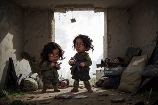 on the outside
assault rifle, holding a rifle, soldier clothing,
Iran, Afghanistan
fire, war crimes, apocalypse, war crimes, terrorism, terrorist, destroyed car

  assault rifle, firearm
Debris, destruction, ruined city, death and destruction.
​
2 girls
Angry, angry look, 
child, child focusloli focus, a girl dressed as a soldier, surrounded by war destruction, cloudy day, high quality, high detail, immersive atmosphere, fantai12,DonMG414, horror,full body,full_gear_soldier,full gear,soldier,r1ge,xxmixgirl, ,realistic,ink ,Pixel art,REALISTIC