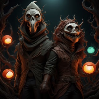 "death prophet" from Dota2 surrounded by her ghosts, glowing green eyes, full body shot, cinematic lighting, gloomy mood, horror,plague doctor,horror,Jack o 'Lantern, jack-o'-lantern monster, little elves with jack-o'-lantern heads, clash of clash, heterochromia,EpicArt,AGE REGRESSION,DonMG414 