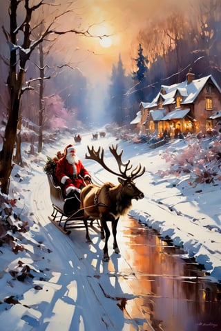 Christmas scene, a flying sleigh pulled by reindeer, magical scene, Santa Claus


Paul Hedley's artistic style in burnt umber and rose tones,

,BJ_Blue_butterfly