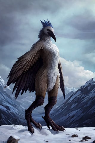 Opium bird, standing, feathers, white feathers, bird, birdman, humanoid, bird head, with extremely long beak, long beak, long mouth, full body, bird legs, bird arms, sinister, terrifying, beautiful , ragged, wide body, fat

High quality, HD, 4kHD, cinematic, atmospheric, realistic, ultra-realistic
snow, mountain, cloudy, gray sky, dark clouds
Detail,lora:largebulg1-000012:1,AIDA_NH_humans,Pixel art,lora:largebulg1-000012:1,lora:largebulg1-000012:1