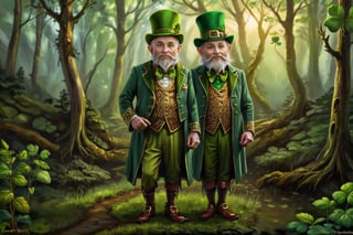 facial features of an old man, elderly person, grandfather's face
detailed facial features, great detail on the face
dwarf, pixie, very short man
(((standing, full body, Leprechaun, Irish leprechaun, forest spirit, humanoid, small man, green suit, green top hat)))
Imagine a mystical and enchanted landscape where emerald green and gold colors intertwine in a dance of light and shadow. In the center of the scene, an ancient forest emerges, its trees seem to whisper ancient secrets while the leaves dance to the rhythm of the wind. High in the sky, a resplendent rainbow curves majestically, revealing a legendary treasure that awaits those with brave hearts. In the clearing of this magical forest, an enigmatic figure appears: a leprechaun, guardian of fortune and bearer of the Celtic essence. The fae's gaze shines with ancient wisdom, inviting viewers to enter a realm of wonder and adventure. What hidden secrets and lost treasures await in this dream world inspired by the magic of St. Patrick and rich Celtic tradition?,SaintP,,asmongold,gothic art, oil painting,shards,druidic,Movie Still