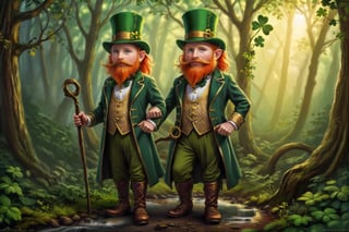 orange hair and beard
1 person only
facial features of an old man, elderly person, grandfather's face
detailed facial features, great detail on the face
dwarf, pixie, very short man
(((standing, full body, Leprechaun, Irish leprechaun, forest spirit, humanoid, small man, green suit, green top hat)))
Imagine a mystical and enchanted landscape where emerald green and gold colors intertwine in a dance of light and shadow. In the center of the scene, an ancient forest emerges, its trees seem to whisper ancient secrets while the leaves dance to the rhythm of the wind. High in the sky, a resplendent rainbow curves majestically, revealing a legendary treasure that awaits those with brave hearts. In the clearing of this magical forest, an enigmatic figure appears: a leprechaun, guardian of fortune and bearer of the Celtic essence. The fae's gaze shines with ancient wisdom, inviting viewers to enter a realm of wonder and adventure. What hidden secrets and lost treasures await in this dream world inspired by the magic of St. Patrick and rich Celtic tradition?,SaintP,,asmongold,gothic art, oil painting,shards,druidic,Movie Still