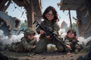 on the outside
assault rifle, holding a rifle, soldier clothing,
Iran, Afghanistan
fire, war crimes, apocalypse, war crimes, terrorism, terrorist, destroyed car
bites, corpses on the ground
  assault rifle, firearm
Debris, destruction, ruined city, death and destruction.
​
2 girls

child, child focusloli focus, a girl dressed as a soldier, surrounded by war destruction, cloudy day, high quality, high detail, immersive atmosphere, fantai12,DonMG414, horror,full body,full_gear_soldier,full gear,soldier,r1ge,xxmixgirl, ,realistic,ink 