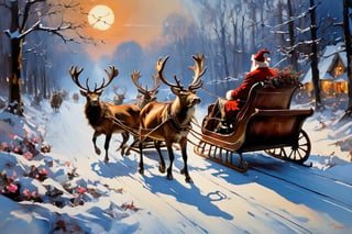 Christmas scene, a flying sleigh pulled by reindeer, magical scene, Santa Claus


Paul Hedley's artistic style in burnt umber and rose tones,

,BJ_Blue_butterfly