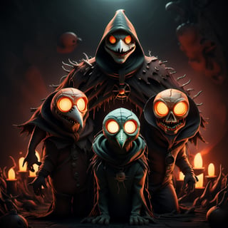 "death prophet" from Dota2 surrounded by her ghosts, glowing green eyes, full body shot, cinematic lighting, gloomy mood, horror,plague doctor,horror,Jack o 'Lantern, jack-o'-lantern monster, little elves with jack-o'-lantern heads, clash of clash, heterochromia,EpicArt,AGE REGRESSION,DonMG414