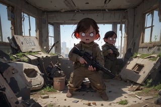 on the outside
assault rifle, holding a rifle, soldier clothing,
Iran, Afghanistan
fire, war crimes, apocalypse, war crimes, terrorism, terrorist, destroyed car

  assault rifle, firearm
Debris, destruction, ruined city, death and destruction.
​
2 girls
Angry, angry look, 
child, child focusloli focus, a girl dressed as a soldier, surrounded by war destruction, cloudy day, high quality, high detail, immersive atmosphere, fantai12,DonMG414, horror,full body,full_gear_soldier,full gear,soldier,r1ge