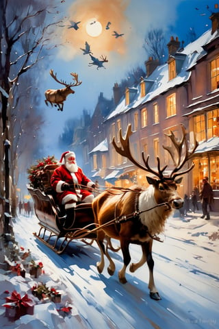 Christmas scene, a flying sleigh pulled by reindeer, magical scene, Santa Claus


Paul Hedley's artistic style in burnt umber and rose tones,

,BJ_Blue_butterfly