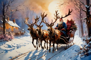 Christmas scene, a flying sleigh pulled by reindeer, magical scene, Santa Claus


Paul Hedley's artistic style in burnt umber and rose tones,

,BJ_Blue_butterfly