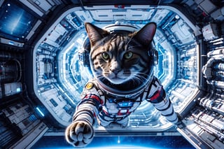 cat in astronaut suit, realistic, high quality, on a space base, bing_astronaut,bing_astronaut