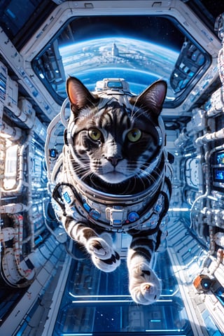 cat in astronaut suit, realistic, high quality, on a space base, bing_astronaut,bing_astronaut