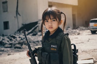 on the outside
assault rifle, holding a rifle, soldier clothing,
Iran, Afghanistan
fire, war crimes, apocalypse, war crimes, terrorism, terrorist, destroyed car

  assault rifle, firearm
Debris, destruction, ruined city, death and destruction.
​
2 girls
Angry, angry look, 
child, child focusloli focus, a girl dressed as a soldier, surrounded by war destruction, cloudy day, high quality, high detail, immersive atmosphere, fantai12,DonMG414, horror,full body,full_gear_soldier,full gear,soldier,r1ge,xxmixgirl, 