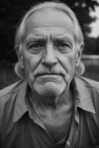 Realistic, photo_shoot, face, old_man, pipe, smoke, Black_and_white, sad_smile, wrinkles_on_face, bright_eyes, highly detailed, super_real, 4K, high_definition, high_resolution, outside, lodge, wrinkles_lines, disheveled, crooked tooth, old_clouthes, older_male, elder, tired out, bowed, lake, fishing rod, sad_eyes, ugly, no_color, unkempt_hair, long_hair, wrinklers_on_all_face, more_wrinkles, ancient_old, spots, 110 years_old