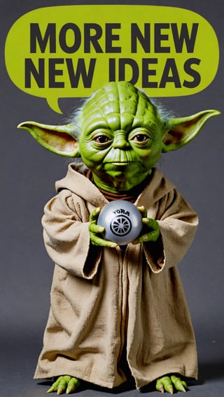 Photo of Yoda with text bubble that says "more new ideas"