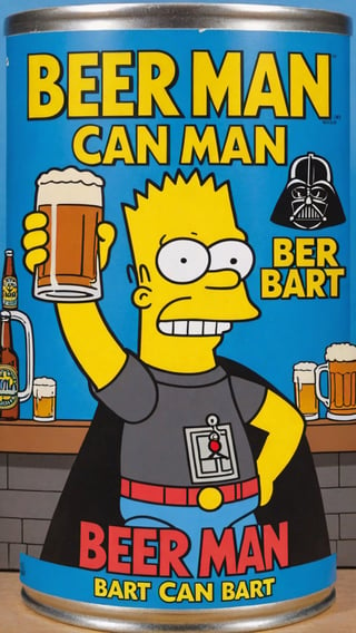 Photo of Bart Simpson as Bar Vader in beer can with text that says "Beer man Bart can"