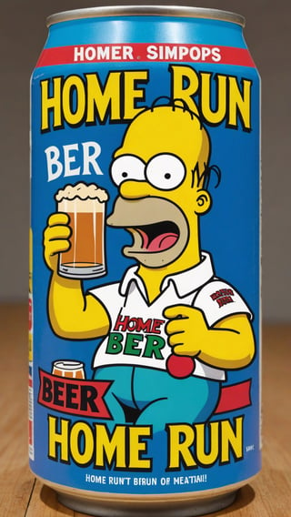 photo of Homer Simpson as Joker in beer can with text that says "home run beer"