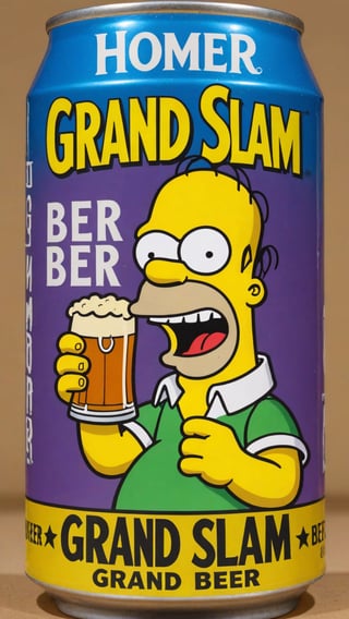 photo of Homer Simpson as Joker in beer can with text that says "grand slam beer"