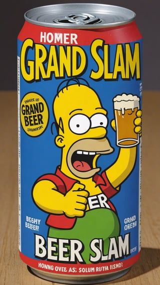 photo of Homer Simpson as Joker in beer can with text that says "grand slam beer"