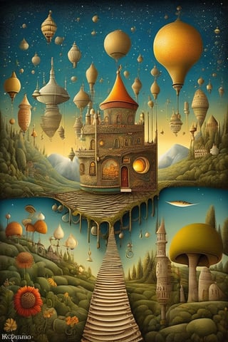 Neo surrealism, whimsical art, painting, fantasy, magical realism, bizarre art, pop surrealism, inspired by Remedios Var, Jacek Yerka and Gabriel Pacheco. Create an illustration of a kashmir song  Oh, let the sun beat down upon my face
And stars fill my dream
I'm a traveler of both time and space...
