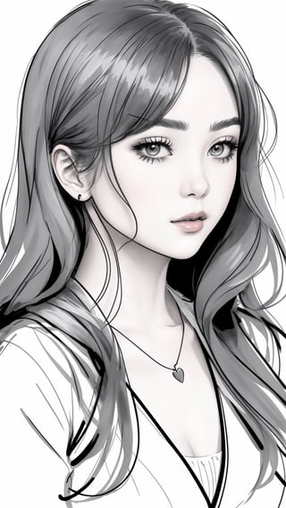 Woman, b/w outline art, full white, white background, coloring style, Sketch style, Sketch drawing,JeeSoo 