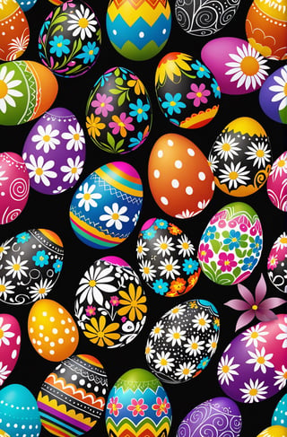 1 Easter egg designed with pretty flowers and various patterns in a harmonious mix of rainbow colors
Intense lighting illuminating eggs on a black background.

Ultra-clear, Ultra-detailed, ultra-realistic, ultra-close up