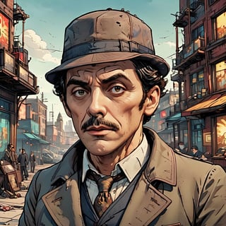 icon of Sherlock Holmes movies actors, cartoon style, crisp face,wong-april,Comic Book-Style 2d