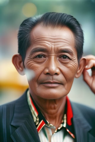 centered,a half body,solo, Indonesia male, 65 years old,
kodak chrome photograph of a businessman, 1960s, (sharp focus, skin texture, bokeh),perfect realistic, face skin,ebesiyasku