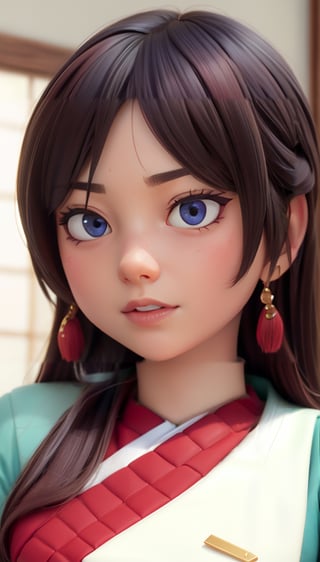 a closeup portrait, focused on face and head, A young Japanese woman dressedjapanese traditional clothing, slight smile, intricate artwork, masterpiece, vibrant, ultra high quality model, improve eyes, cinematic, 4k, epic, sharp focus, 4k resolution