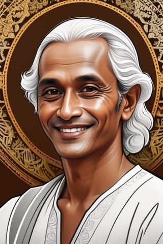 centered, uncropped,colouring book, Indonesia man 45 years, black eyes,close up portrait, Silhouette drawing of a smile man from the front, centered,intricate details,high resolution,4k, illustration style,Leonardo Style,OverallDetail,  fantasy novel illustration sketch, DaVinci,Coloring Book,ColoringBookAF, wongapril