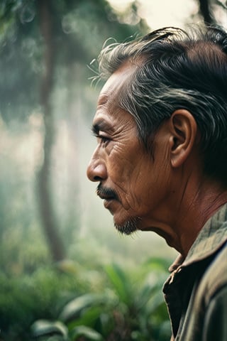 Side View of Indonesia man, 40 years,
atmospheric haze, Film grain, cinematic film still, shallow depth of field, highly detailed, high budget, cinemascope, moody, epic, OverallDetail, 2000s vintage RAW photo, photorealistic, candid camera, color graded cinematic, eye catchlights, atmospheric lighting, imperfections, natural, shallow dof,face,ebezz