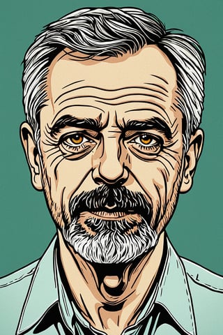 ROFILE portrait, in basilwolverton style color line art hand drawn illustration of a 40 years old man in basilwolverton style, parody with a Proud expression with bulging eyeballs clean lines, bold outline, crisp features, extremely detailed, tiny details simple background,dewong