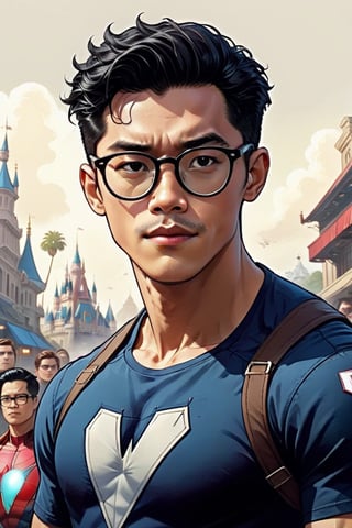 Young man, black hair marvel, disney whit black glasses,wongapril